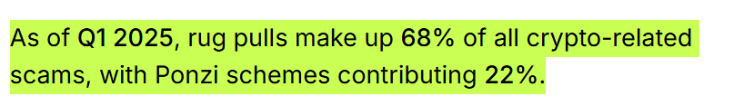 Excerpt with statistics about rug pulls and crypto scams