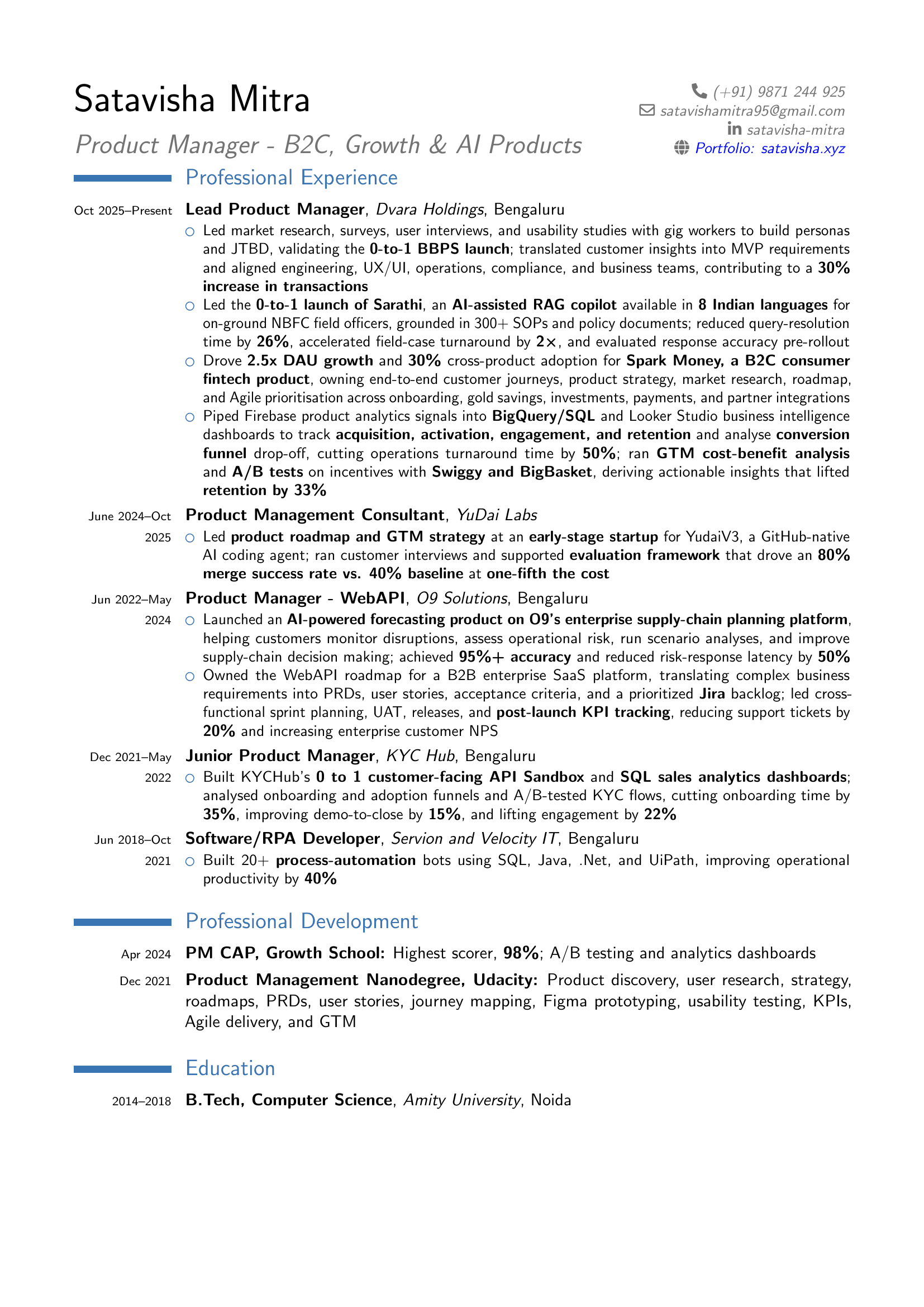 Satavisha Mitra’s one-page resume